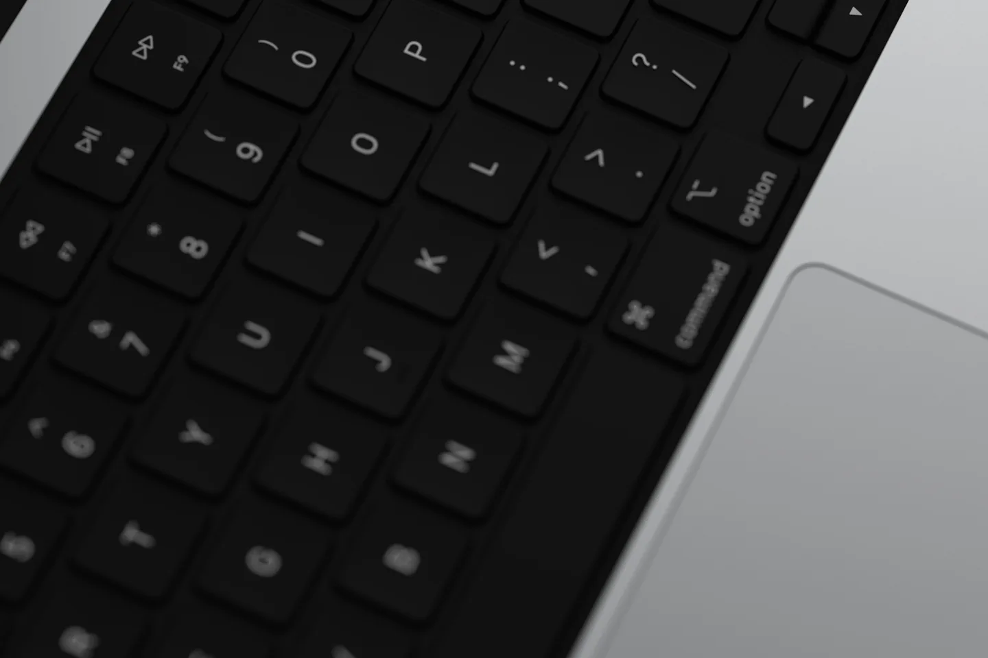 Close-up of a dark laptop keyboard